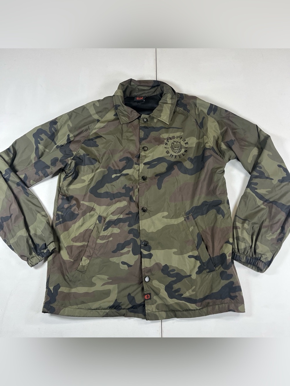 Spitfire Camo Windbreaker Coaches Jacket Snap Front Skateboarding Skater Mens S